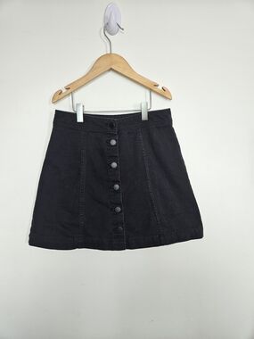 H&M Black Denim Button Down Mini Skirt A-Line Jean Skirt Size 2🔥
